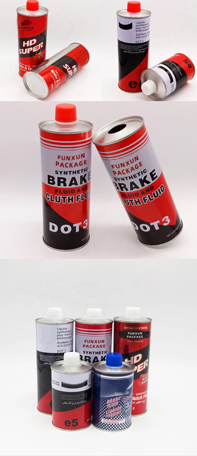 China Factory Price 250ml 500ml Motor Oil Metal Container Round Tin Can for Brake Fluid
