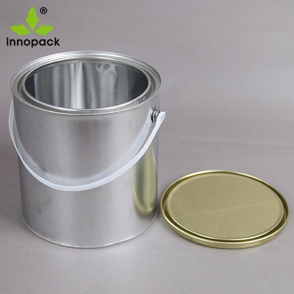 1L Round Tin Pail with Sealed Lid and Plastic Handle for Paint Use