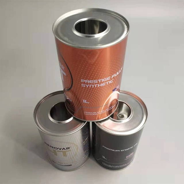 1L Round Engine Oil Can Motor Oil Tin Can with Spout Cap