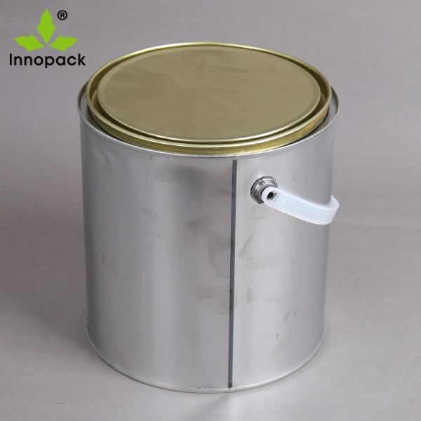 1L Round Tin Pail with Sealed Lid and Plastic Handle for Paint Use