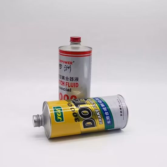 Manufacturer 1L Round Engine Oil Can Brake Fluid Tin Can with Conical Top High Quality Lubricants Oil Tin Cans Customized Metal Motor Oil Tin Can Packaging