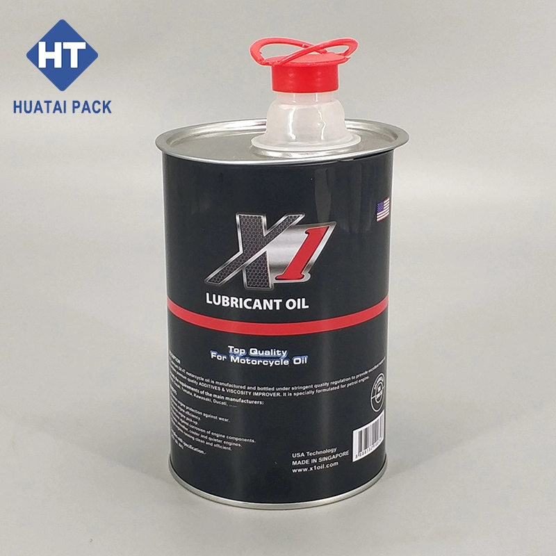 1 Liter Round Metal Motor Oil Tin Can with Lids for Automobile Brake Fluid Custom Tin Can