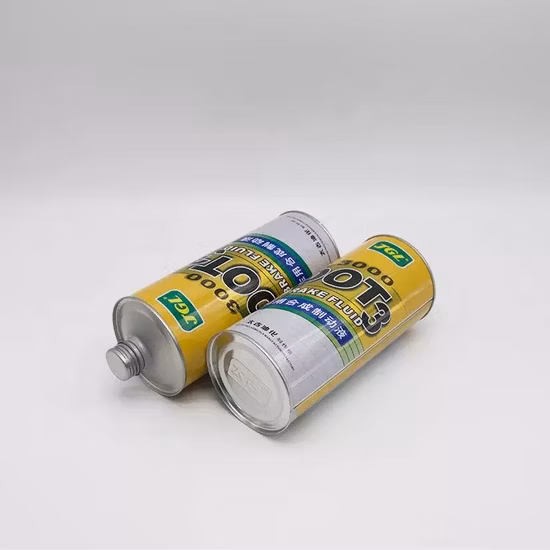 Manufacturer 1L Round Engine Oil Can Brake Fluid Tin Can with Conical Top High Quality Lubricants Oil Tin Cans Customized Metal Motor Oil Tin Can Packaging