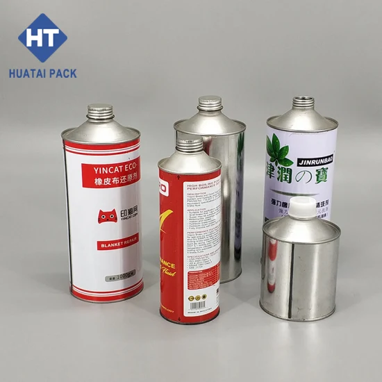 1L Round Engine Oil Can, Motor Oil Tin Can with Cone Cap, 1 Liter, Printed Brake Oil Can Manufacturer