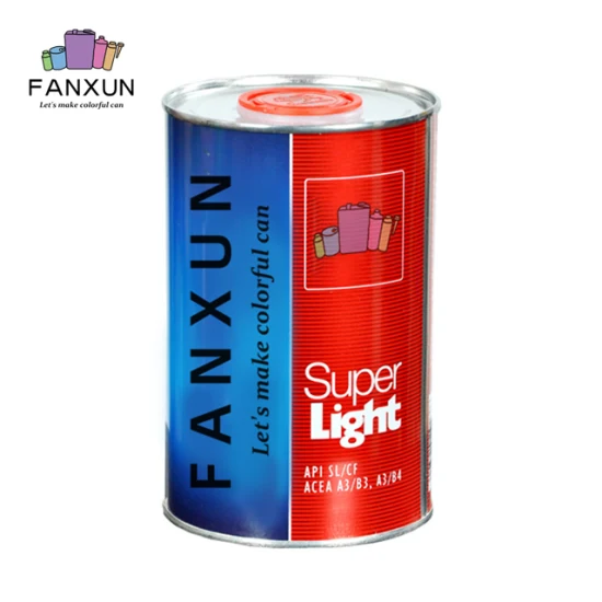 Customized 1L Motor Oil Can Empty Round Metal Tin Can with Plastic Top Cap