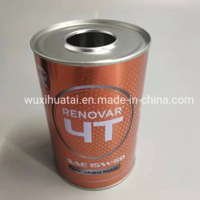 1L Round Engine Oil Can Motor Oil Tin Can with Spout Cap