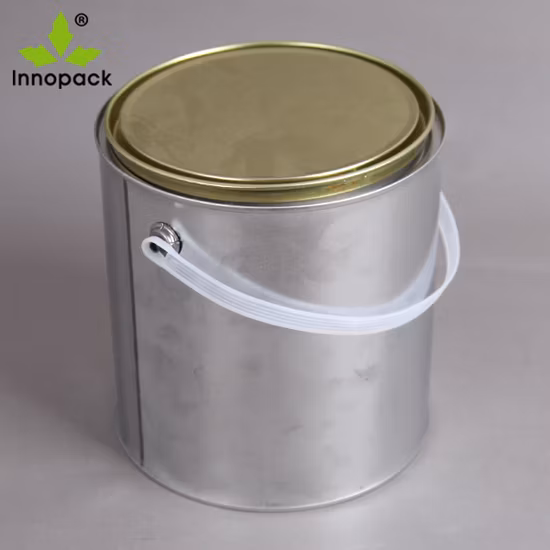 1L Round Tin Pail with Sealed Lid and Plastic Handle for Paint Use